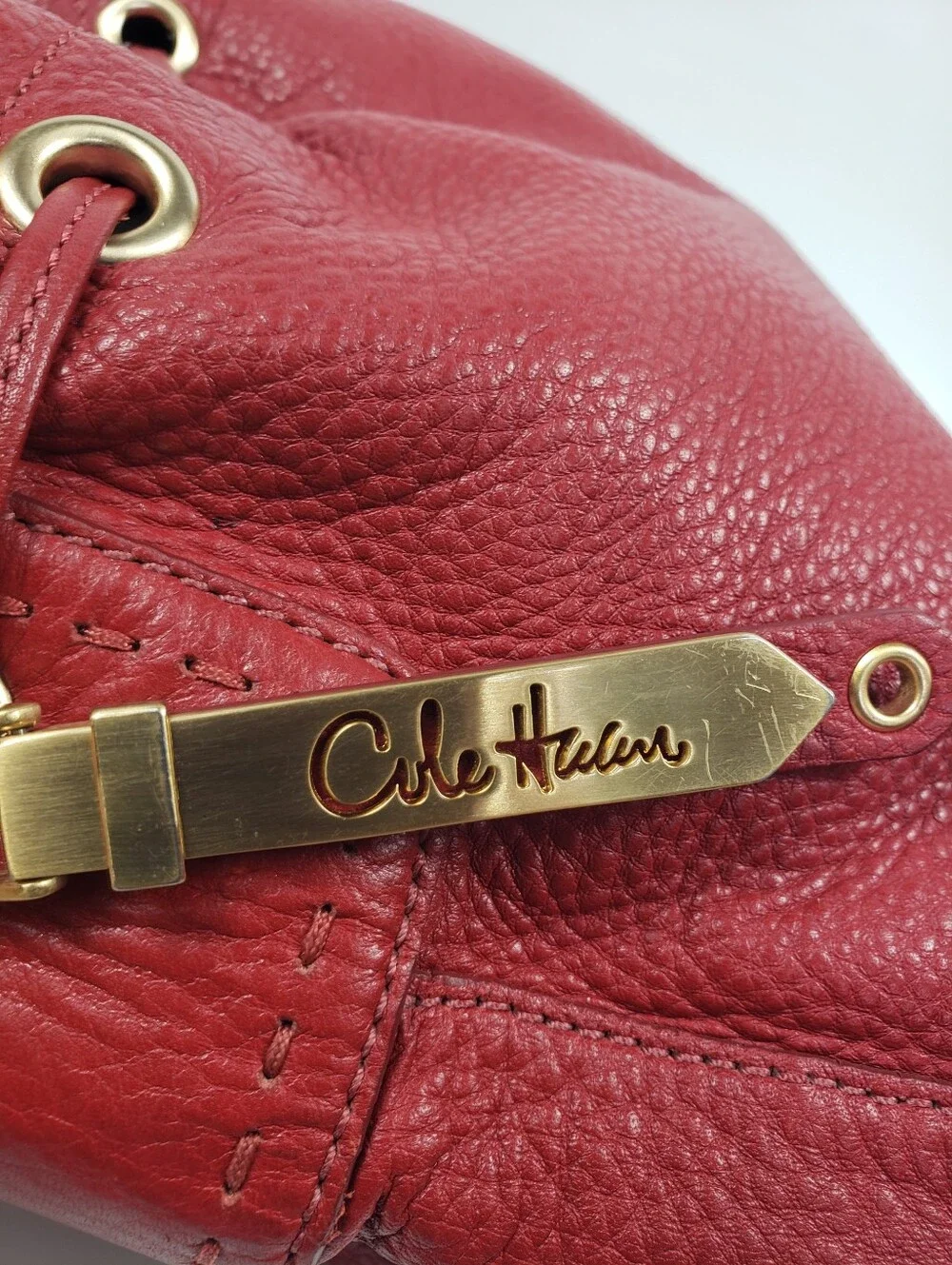 Cole Haan Red Pebble Leather Hobo Drawstring Shoulder Bag - Classic Staple